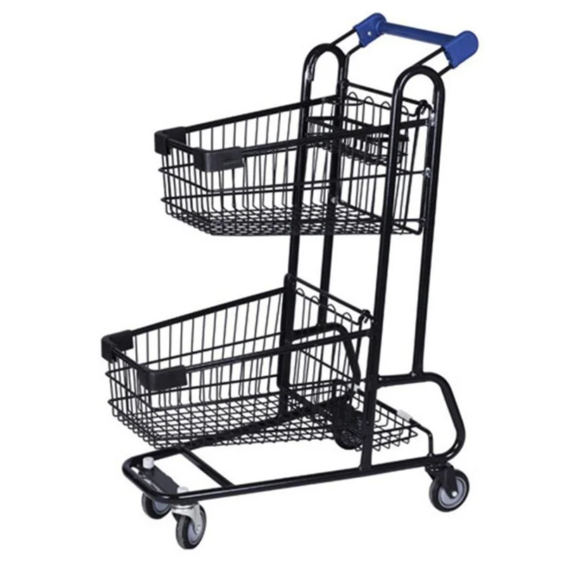 Wholesale 2-Layer Rolling Plastic Pull Shopping Trolley/Cart for Supermarket