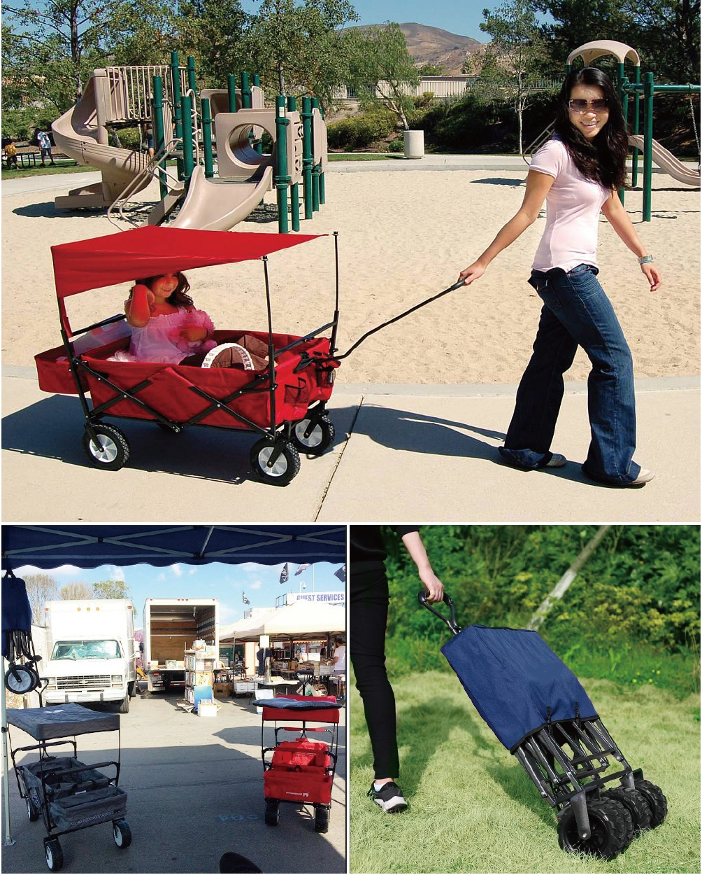 Collapsible Folding Wagon Outdoor Garden Cart with Adjustable Push and Pull Handles