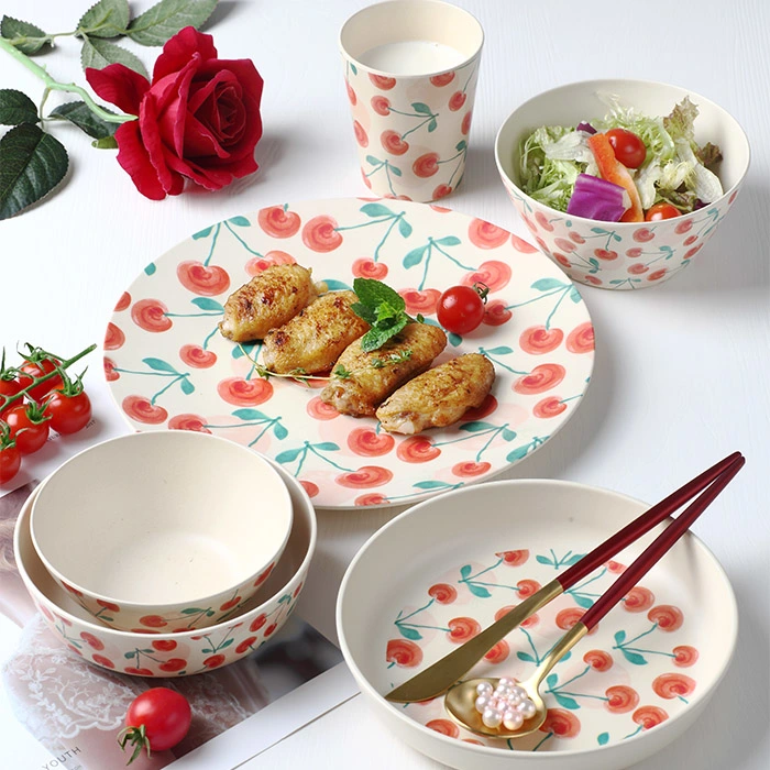 New Trend Customize RPET Material Gift Wood Grain Dinnerware Set Plastic